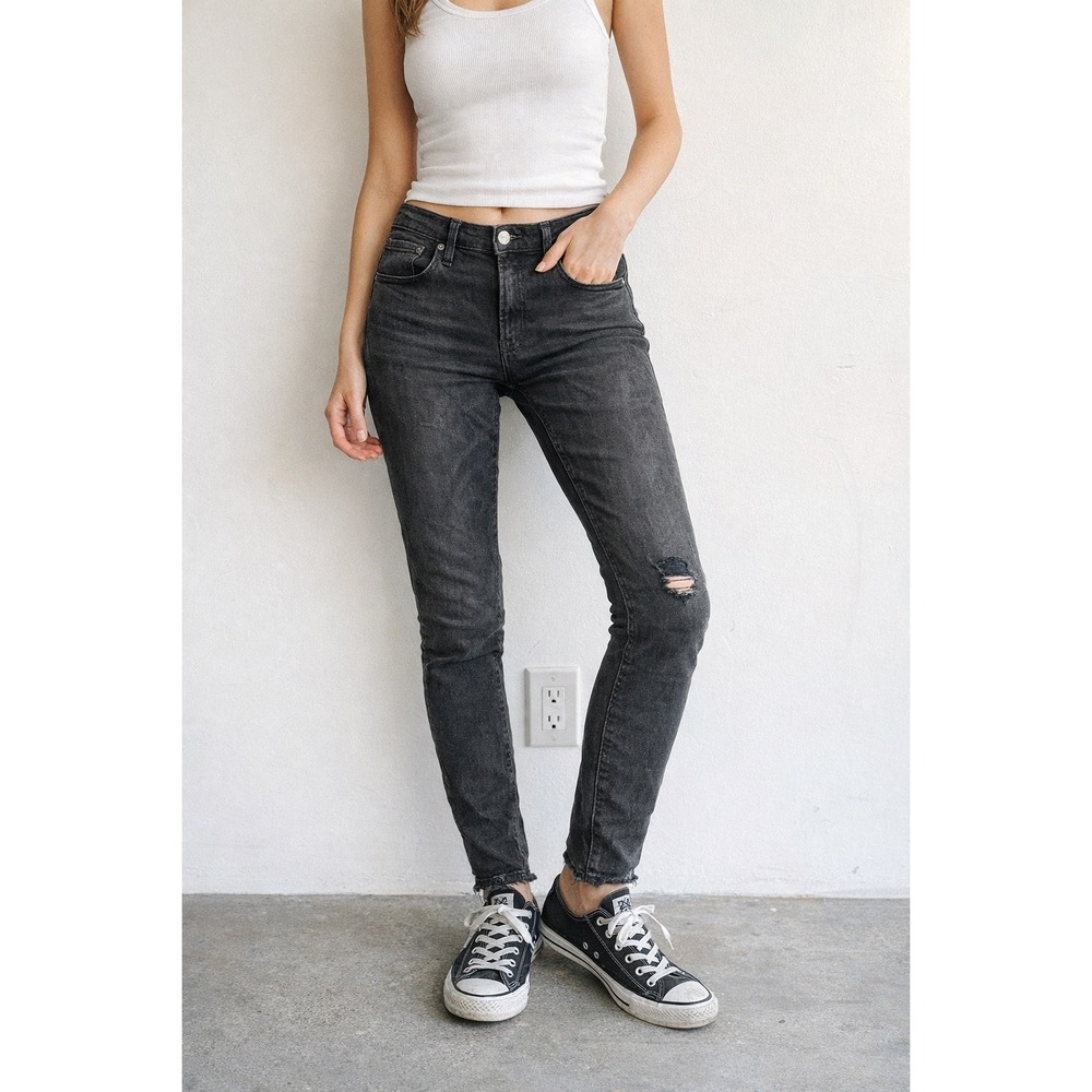 Madewell Skinny Jeans Womens 33x32 Faded‎ Black Distressed Denim Pants